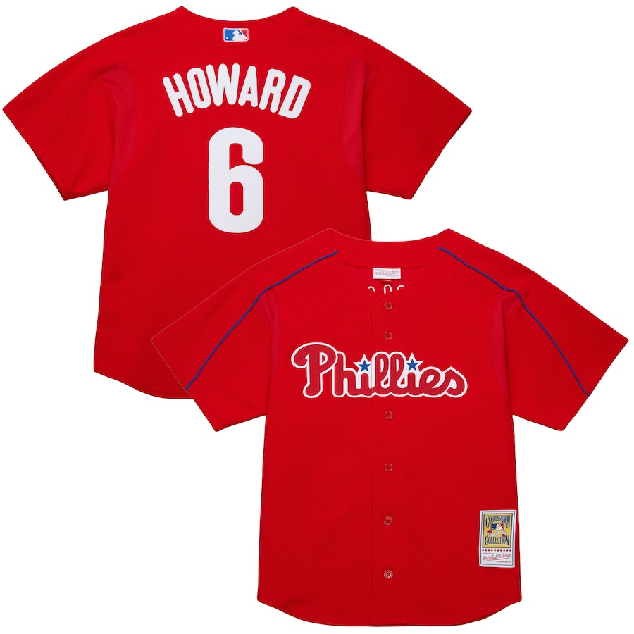 Men's Philadelphia Phillies Ryan Howard Mitchell & Ness Red Cooperstown Collection Batting Practice Jersey