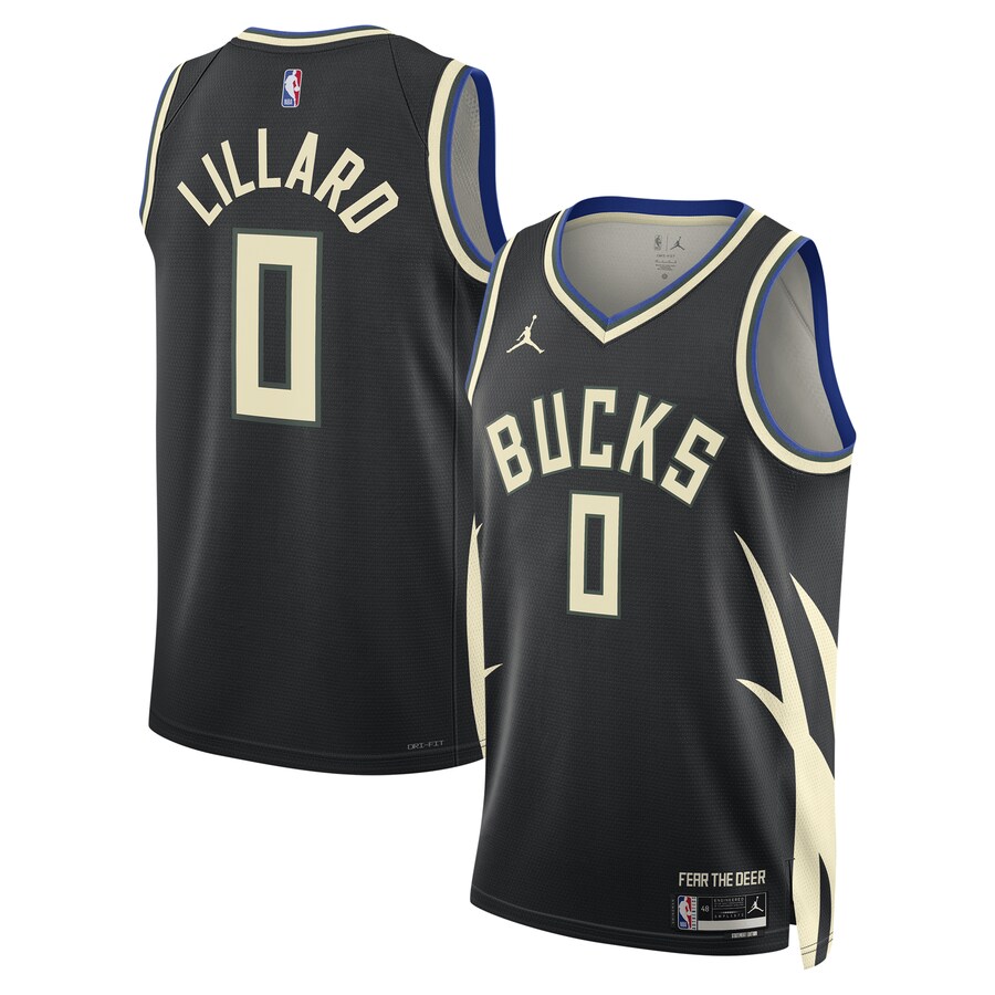 Unisex Milwaukee Bucks Damian Lillard Jordan Brand Black Swingman Player Jersey - Statement Edition