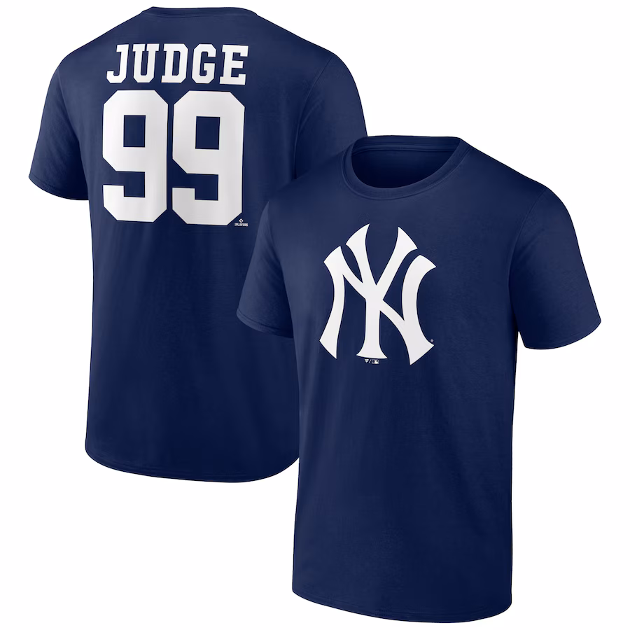 Men's New York Yankees Aaron Judge Navy Player Icon Name & Number T-Shirt