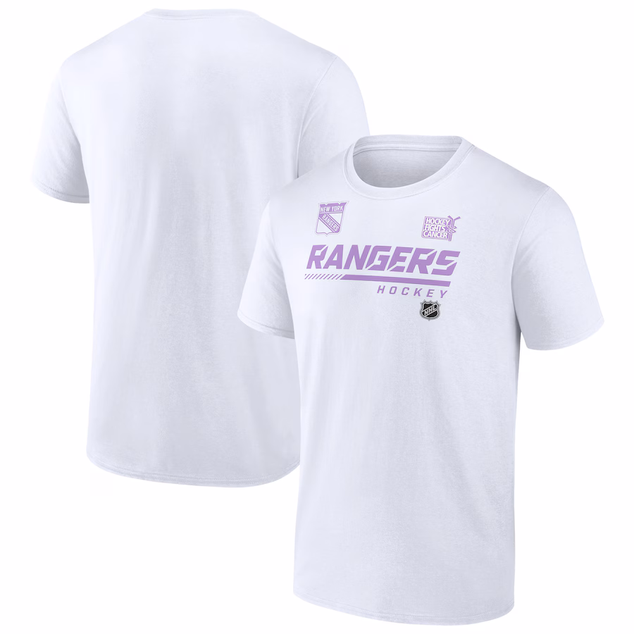 Men's New York Rangers White NHL Hockey Fights Cancer T-Shirt