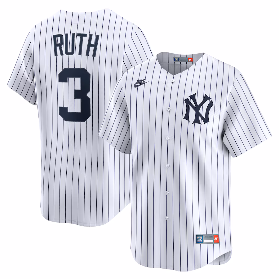 Men's New York Yankees Babe Ruth Nike White Throwback Cooperstown Collection Limited Jersey