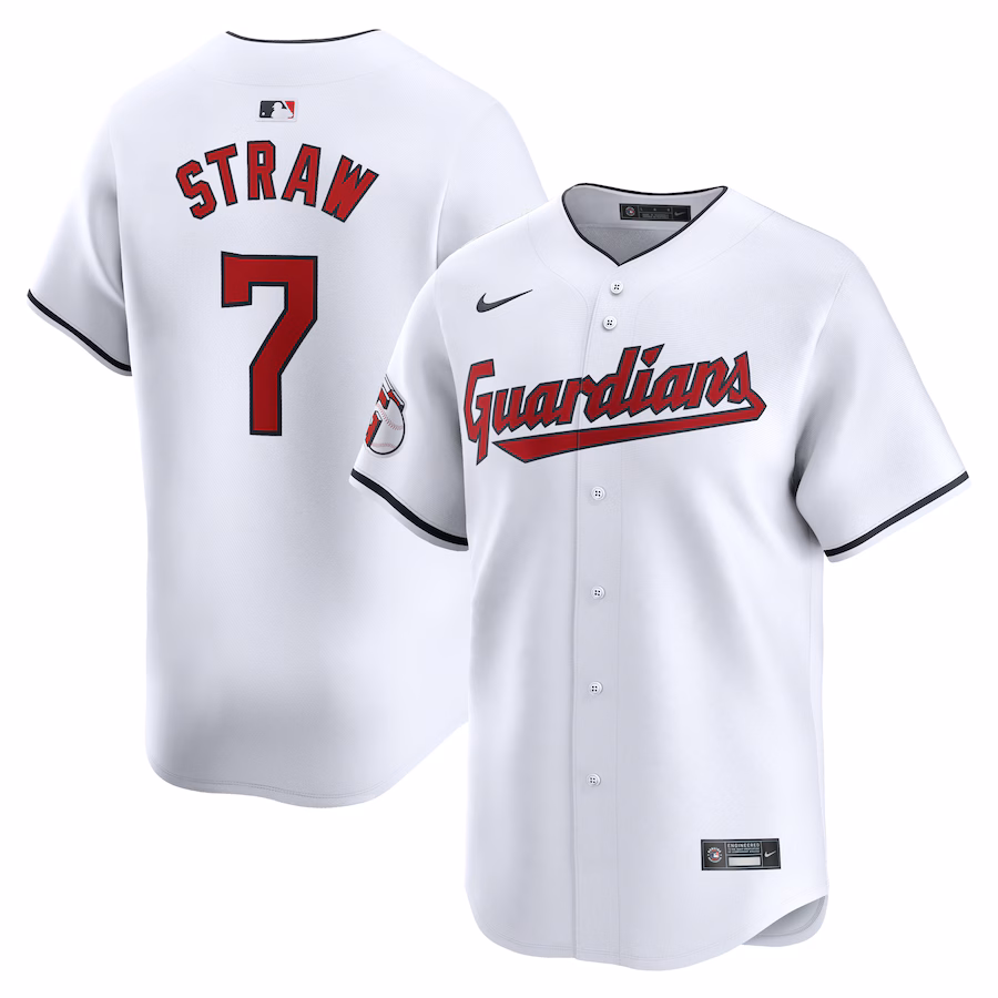 Men's Cleveland Guardians Myles Straw Nike White Home Limited Player Jersey