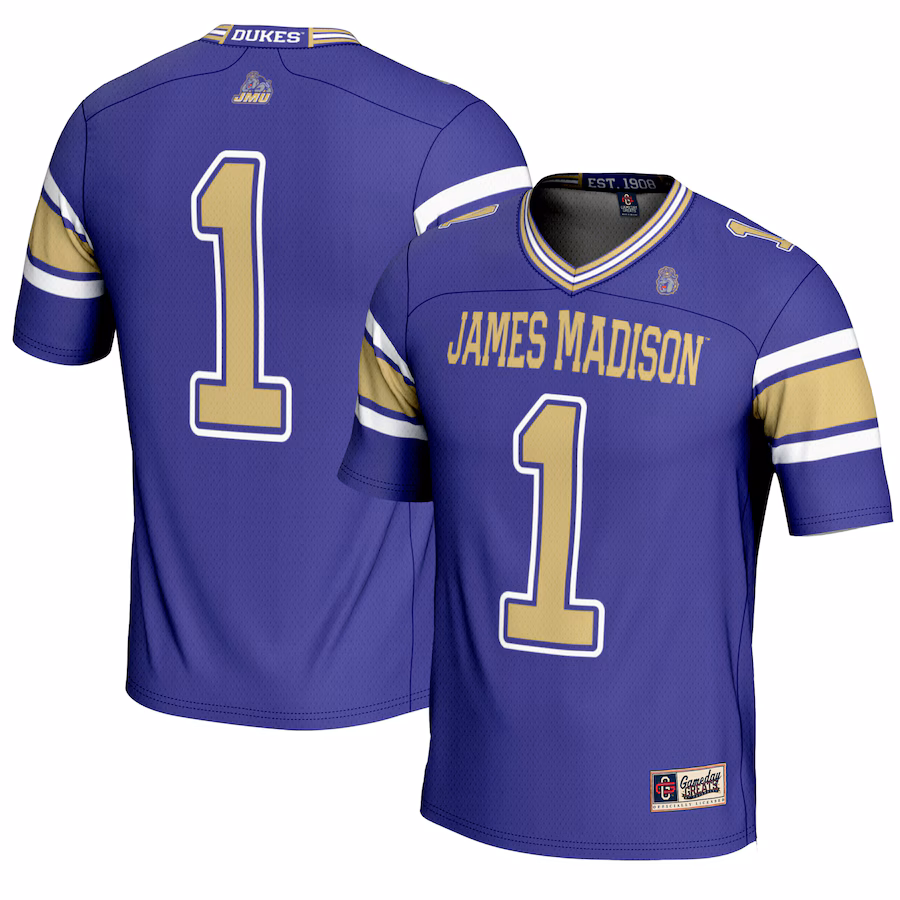 Men's GameDay Greats #1 Purple James Madison Dukes Endzone Football Jersey
