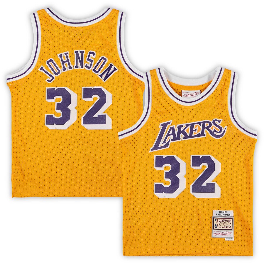 Preschool Los Angeles Lakers Magic Johnson Mitchell & Ness Gold 1984-1985 Hardwood Classics Throwback Team Jersey
