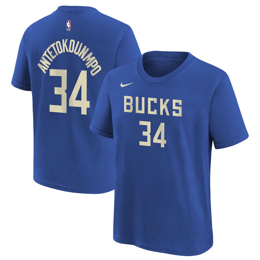 Youth Milwaukee Bucks Giannis Antetokounmpo Nike Royal 2024/25 City Edition Name & Number T-Shirt