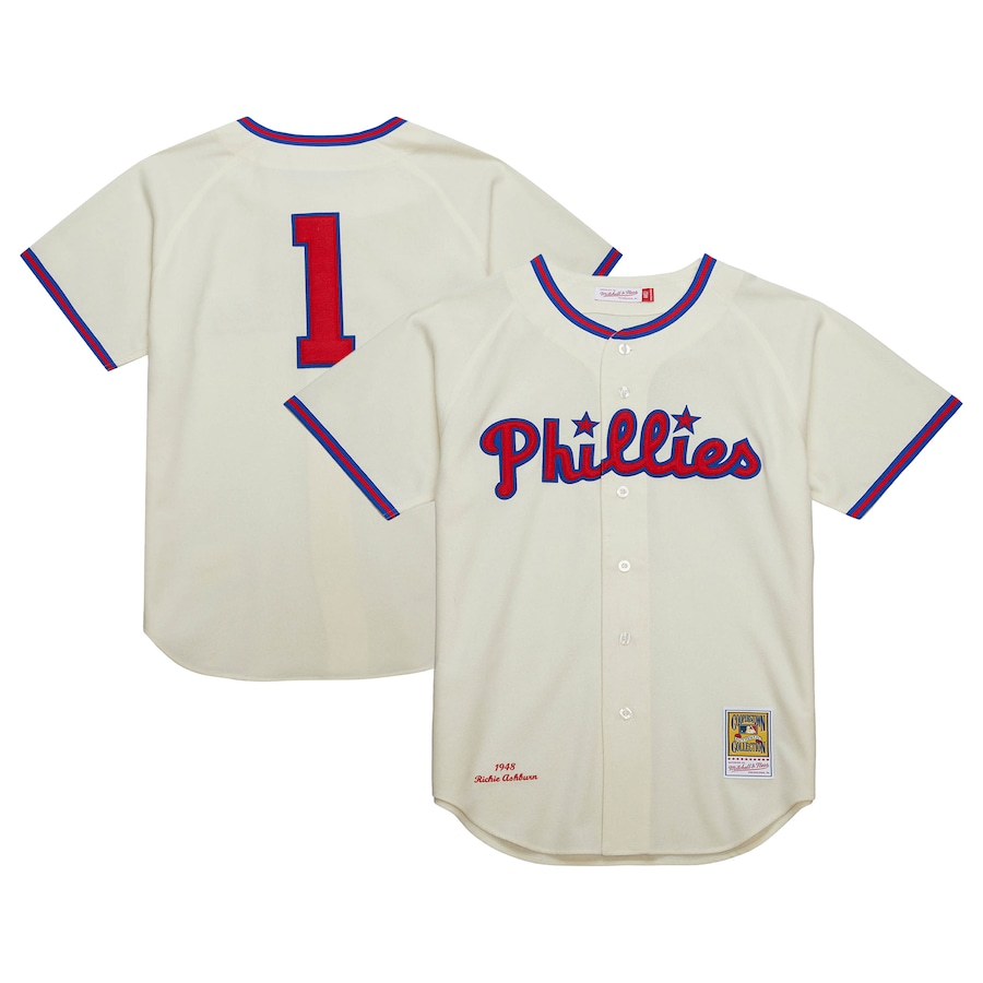 Men's Philadelphia Phillies Richie Ashburn Mitchell & Ness Cream Cooperstown Collection 1948 Authentic Jersey