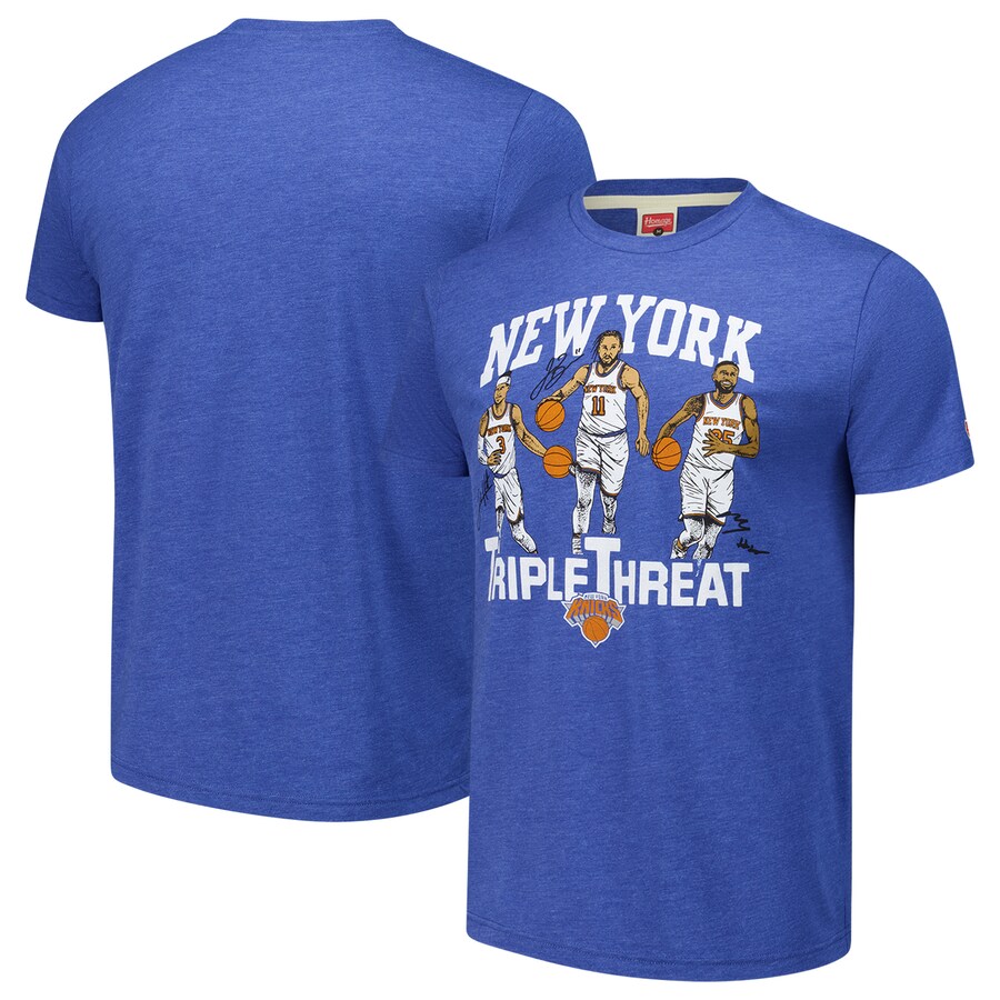 Unisex New York Knicks Josh Hart/Mikal Bridges/Jalen Brunson Homage Royal Triple Threat Tri-Blend T-Shirt