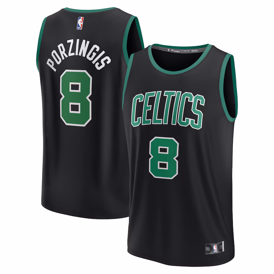 Men's Boston Celtics Kristaps Porzingis Fanatics Black Fast Break Player Jersey - Statement Edition