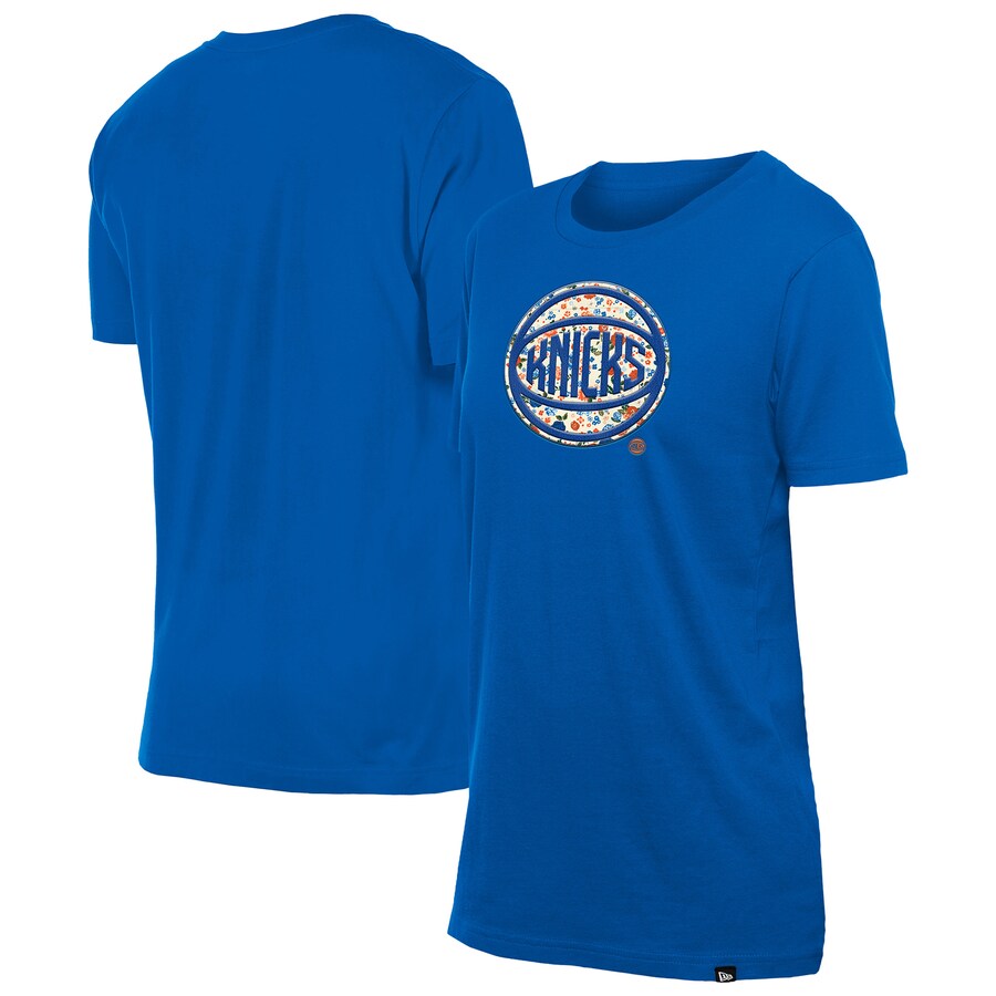 Women's New York Knicks New Era Blue Glam Game Flower T-Shirt