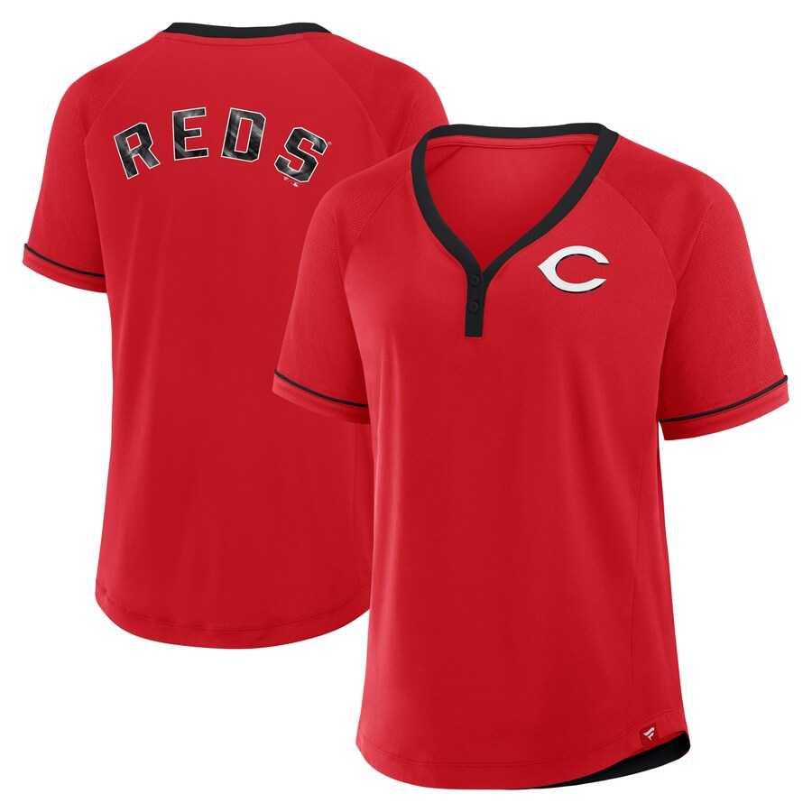 Women's Cincinnati Reds Fanatics Red League Diva Star Raglan V-Neck T-Shirt