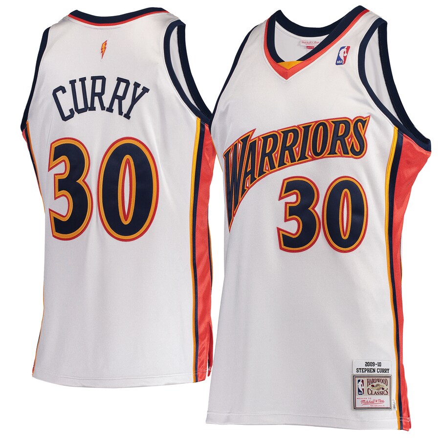 Men's Golden State Warriors Stephen Curry Mitchell & Ness White Hardwood Classics 2009-10 Home Authentic Jersey
