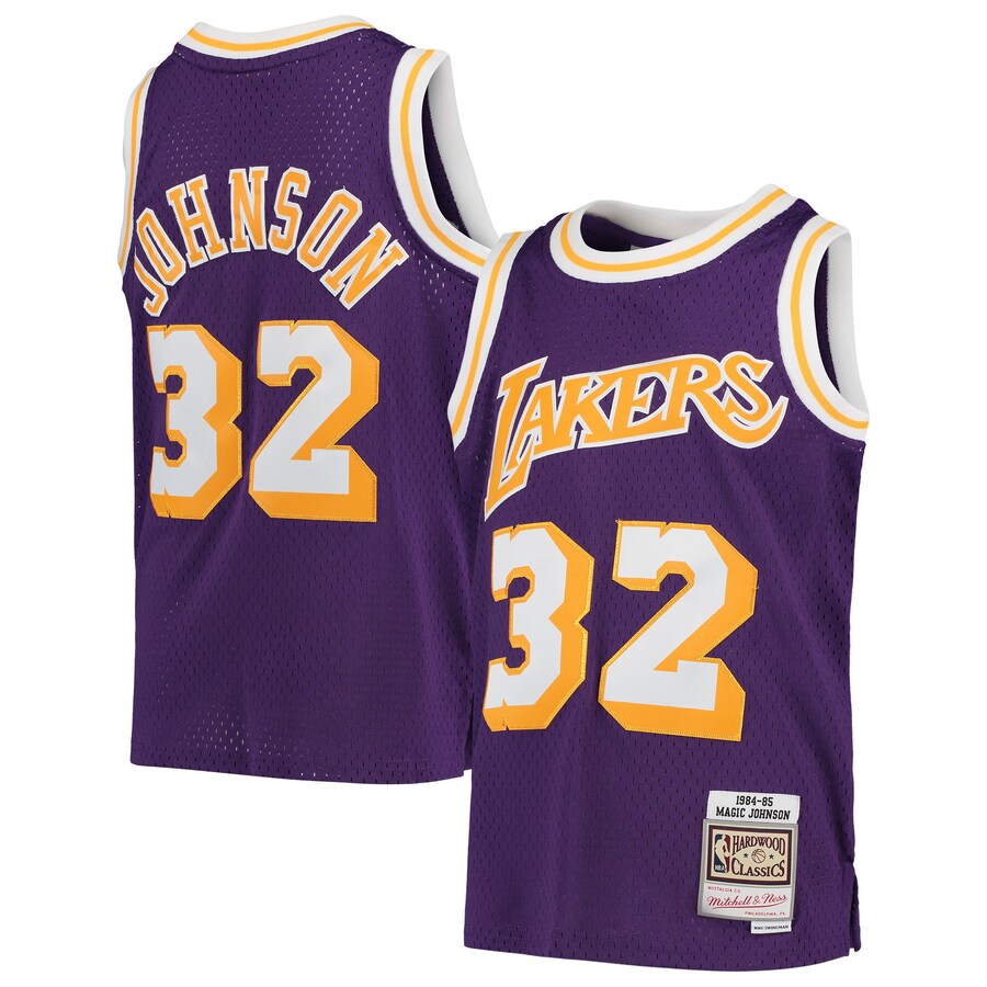 Youth Los Angeles Lakers Magic Johnson Mitchell & Ness Purple 1984-85 Hardwood Classics Swingman Throwback Jersey