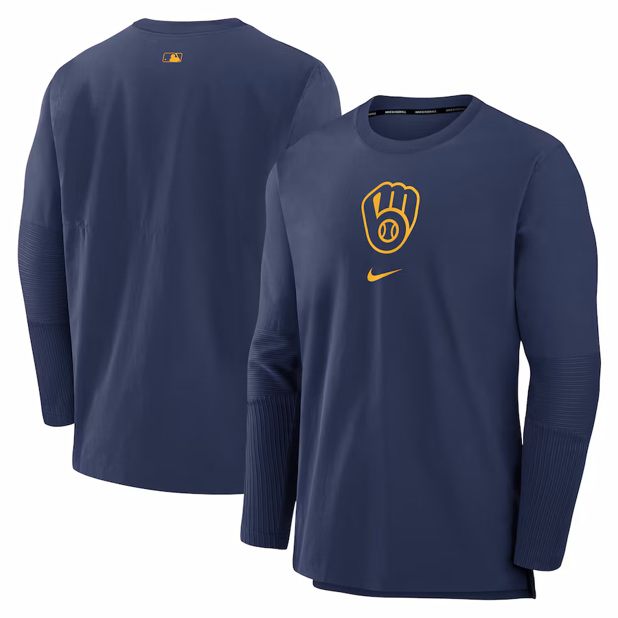 Men's Milwaukee Brewers Nike Navy Authentic Collection Player Performance Pullover Sweatshirt