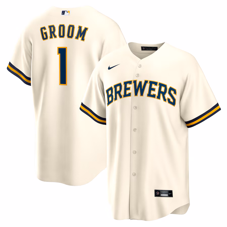 Men's Milwaukee Brewers Nike White #1 Groom Home Replica Jersey