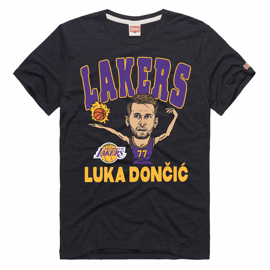 Men's Los Angeles Lakers Luka Don?i? Homage Charcoal Player Graphic Tri-Blend T-Shirt