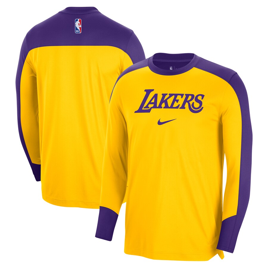 Men's Los Angeles Lakers Nike Gold 2024/25?Authentic Pre-Game Legend Long Sleeve Shooting Shirt