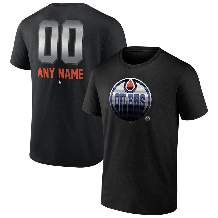 Men's Edmonton Oilers Black Personalized Midnight Mascot Logo T-Shirt