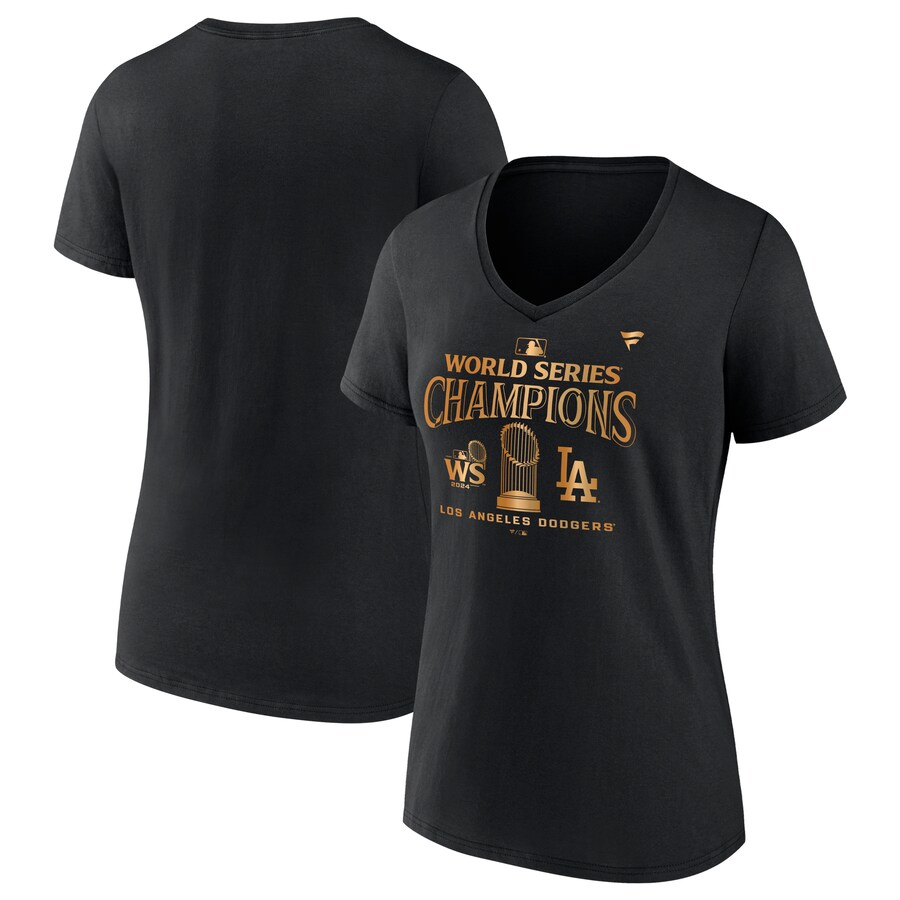 Women's Los Angeles Dodgers Fanatics Black 2024 World Series Champions Parade V-Neck T-Shirt
