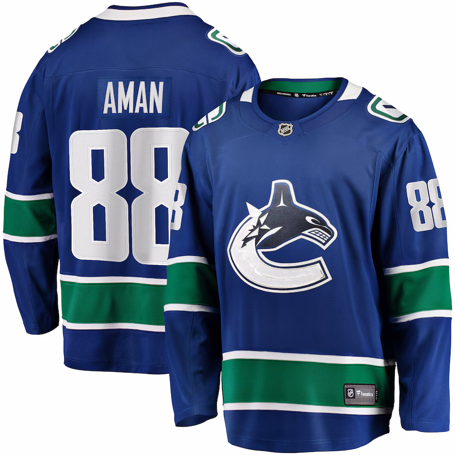 Men's Vancouver Canucks Nils Aman Fanatics Blue Home Premier Breakaway Player Jersey