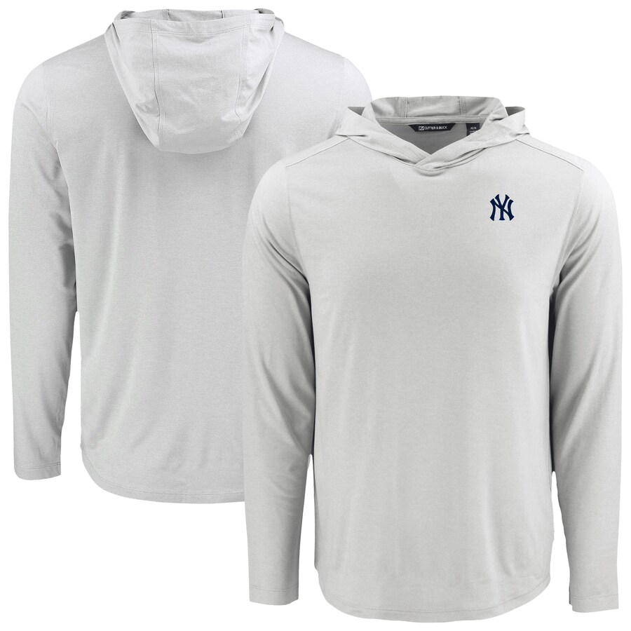 Men's New York Yankees Cutter & Buck Gray Coastline Epic Comfort Recycled Eco Hoodie Long Sleeve T-Shirt