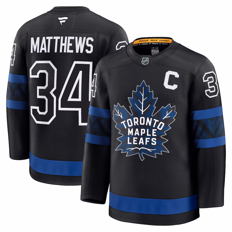 Men's Toronto Maple Leafs Auston Matthews Fanatics Black Captain Patch Alternate Premium Jersey