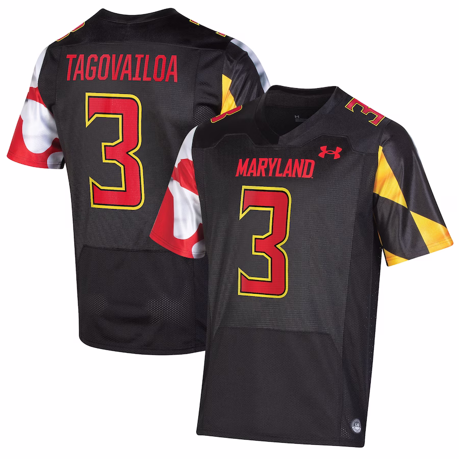 Taulia Tagovailoa Maryland Terrapins Under Armour NIL Replica Football Jersey - Black