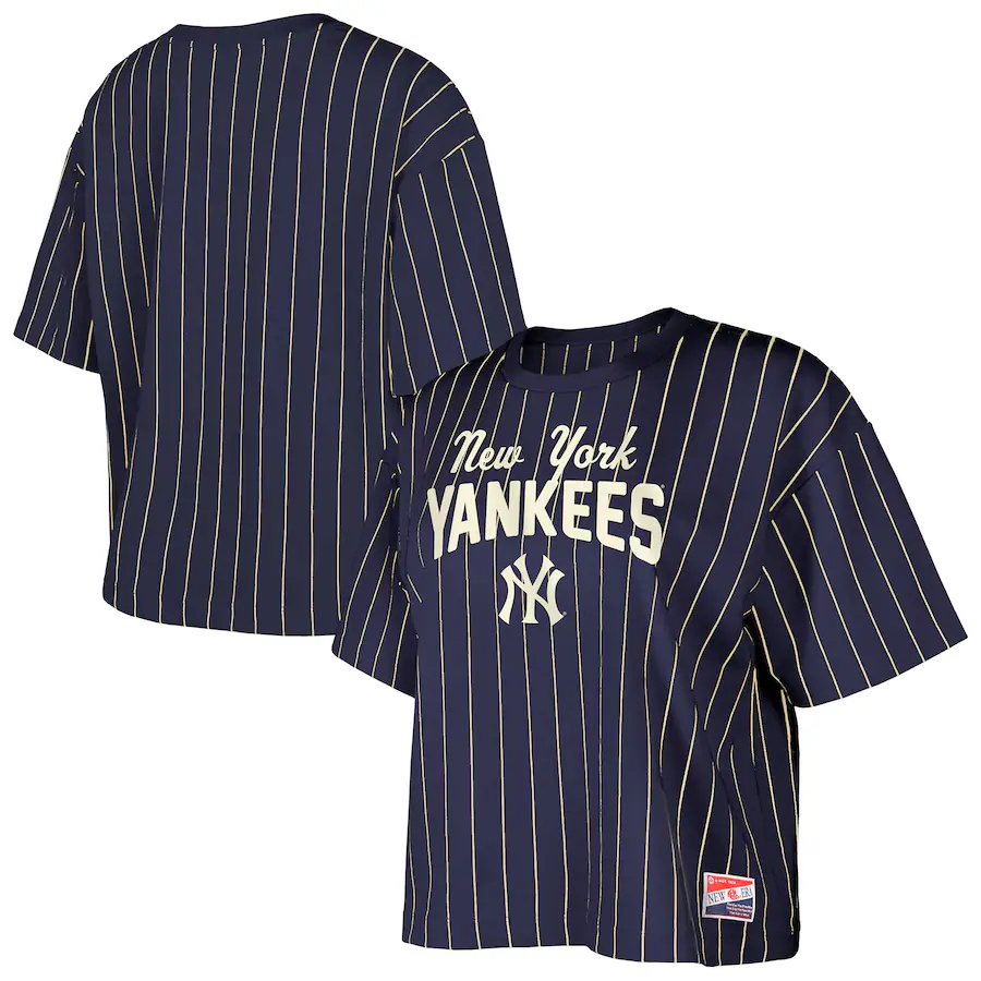 Women's New York Yankees New Era Navy Cooperstown Collection Multiplier Pinstripe Cropped T-Shirt