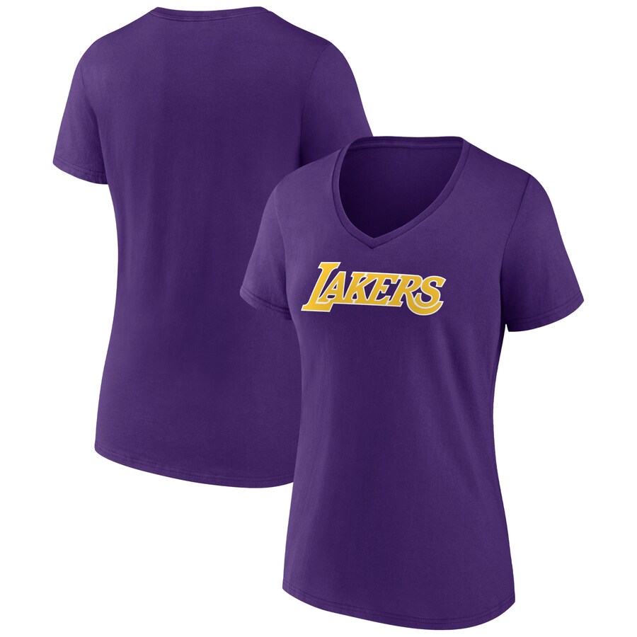 Women's Los Angeles Lakers Purple Wordmark V-Neck T-Shirt