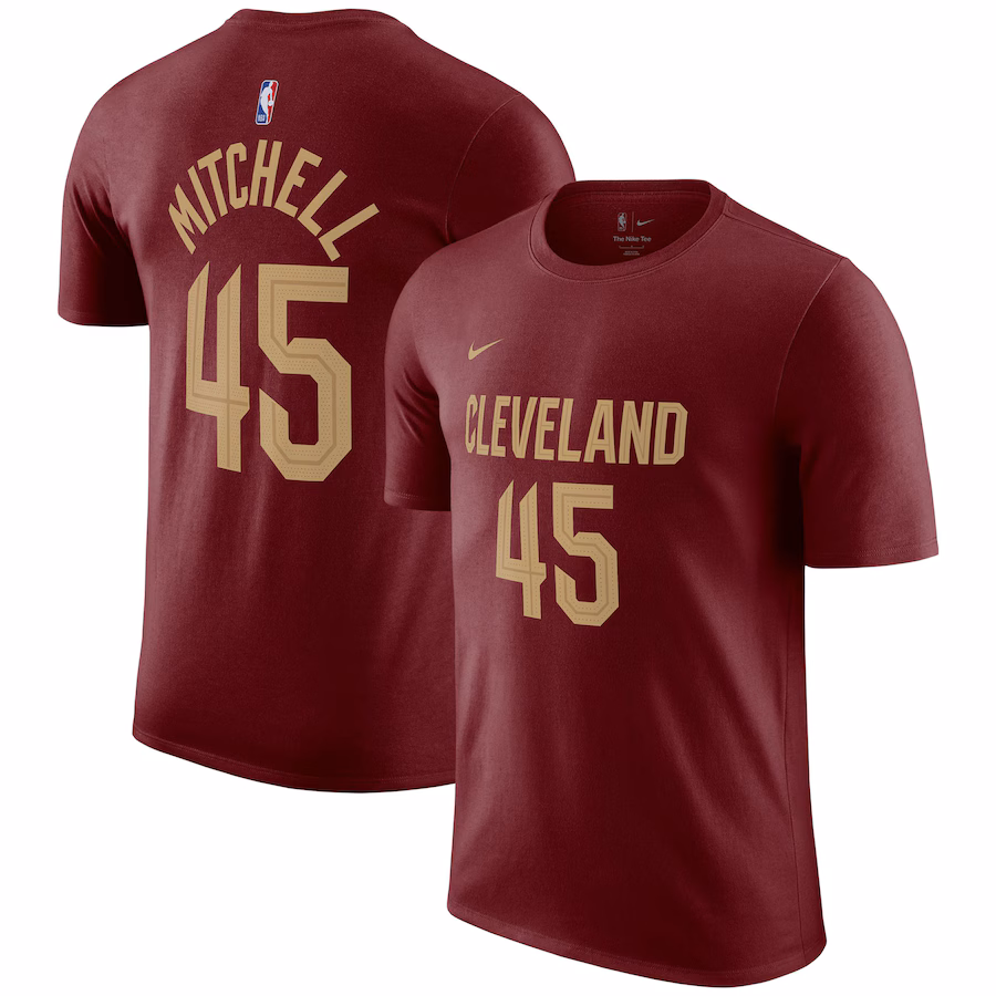 Men's Cleveland Cavaliers Donovan Mitchell Nike Burgundy Icon 2022/23 Name & Number T-Shirt