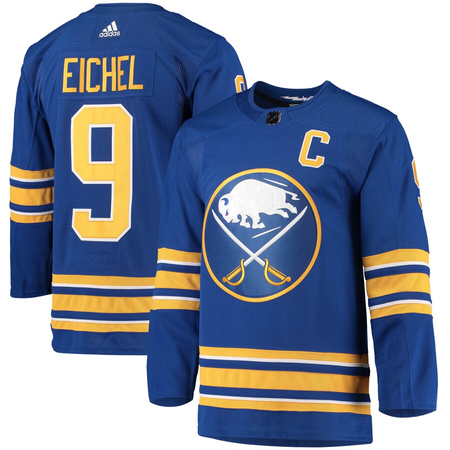 Men's Buffalo Sabres Jack Eichel adidas Royal Home Primegreen Authentic Pro Player Jersey