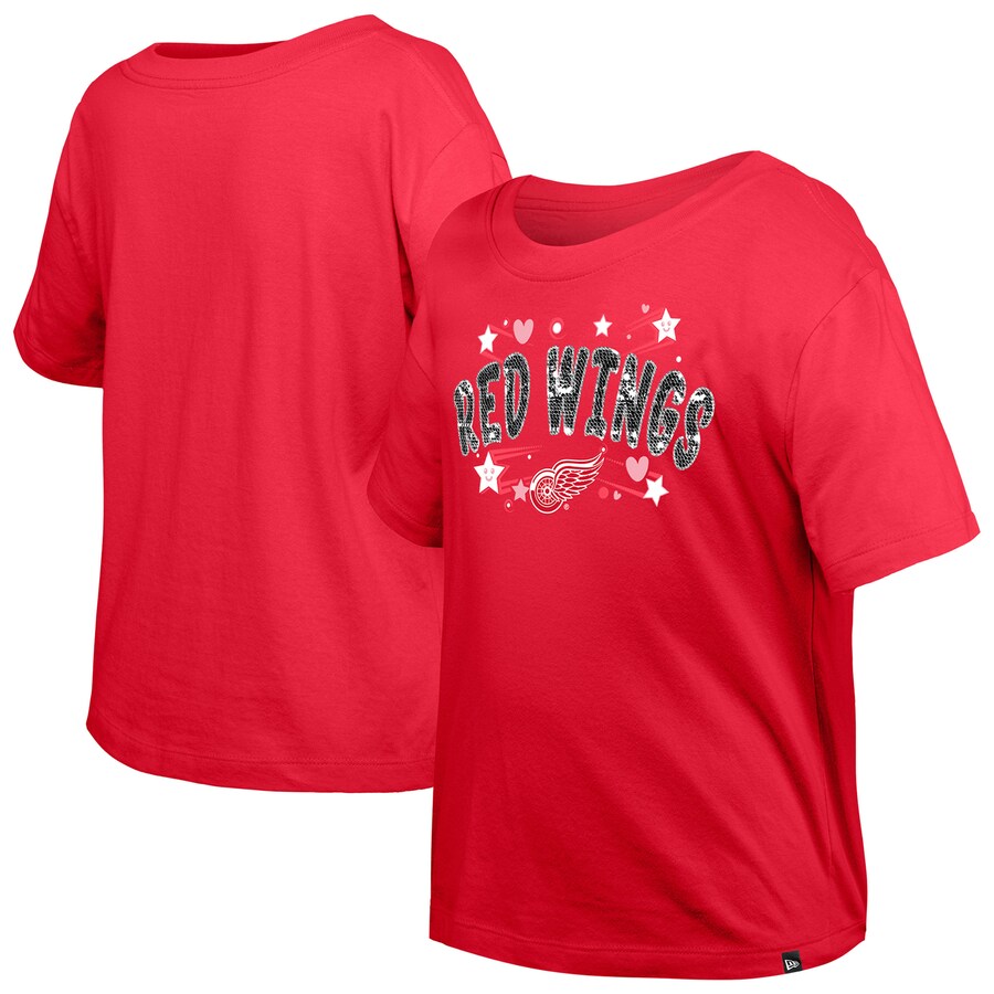 Girl's Youth Detroit Red Wings New Era Red Flip Sequin T-Shirt