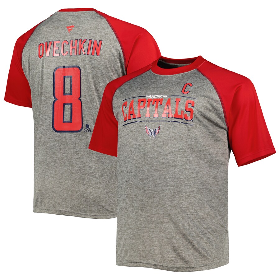 Men's Washington Capitals Alexander Ovechkin Fanatics Heather Gray/Red Big & Tall Captain Patch Contrast Raglan Name & Number T-Shirt