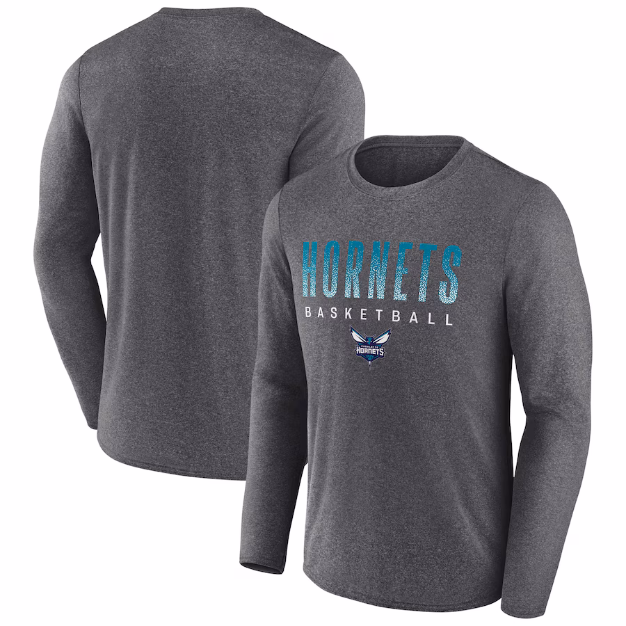 Men's Charlotte Hornets Fanatics Heathered Charcoal Where Legends Play Iconic Practice Long Sleeve T-Shirt