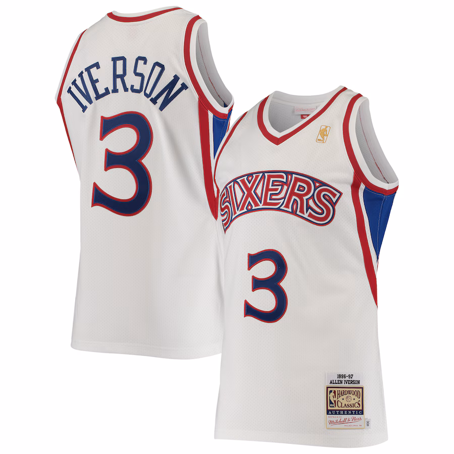 Men's Philadelphia 76ers Allen Iverson Mitchell & Ness White 1996/97 Hardwood Classics Authentic Jersey