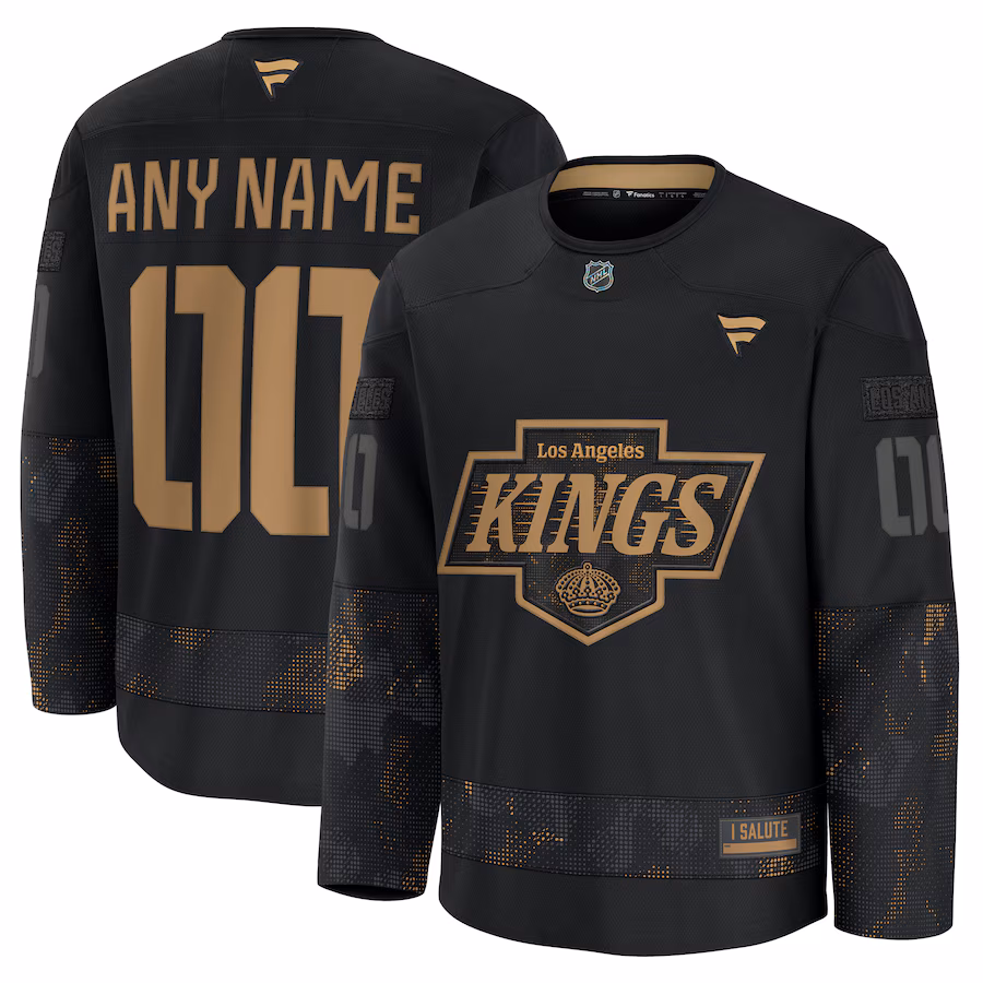 Men's Los Angeles Kings Fanatics Black 2024 Military Appreciation Personalized Long Sleeve Practice Jersey