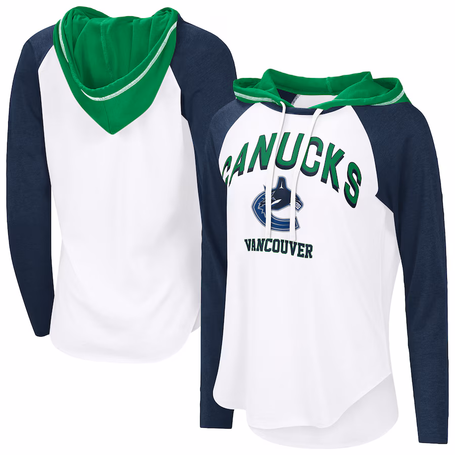 Women's Vancouver Canucks G-III 4Her by Carl Banks White VIP Raglan Long Sleeve Hoodie T-Shirt
