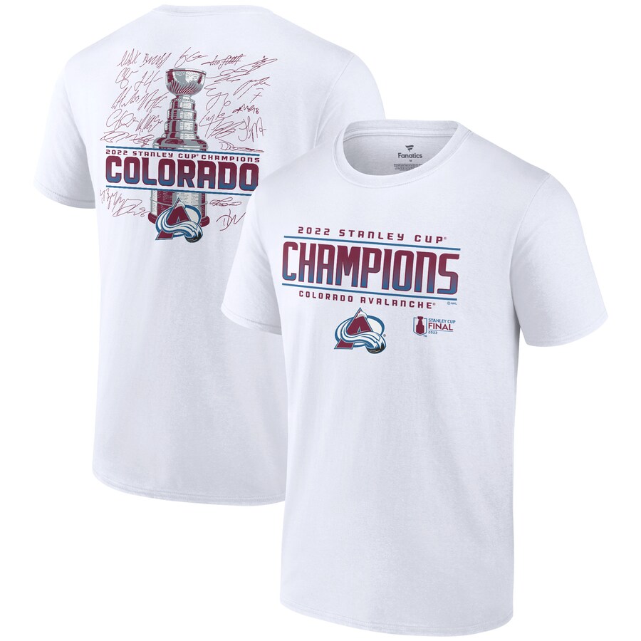 Men's Colorado Avalanche Fanatics White 2022 Stanley Cup Champions Signature Roster T-Shirt
