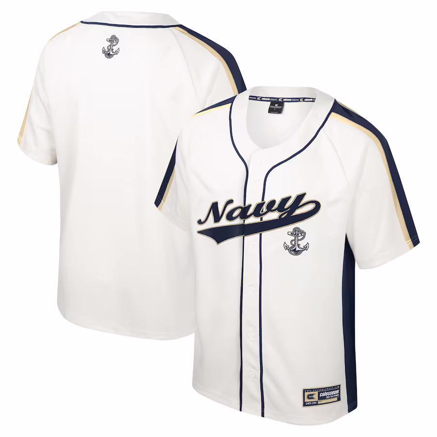 Navy Midshipmen Colosseum Ruth Button-Up Baseball Jersey - Cream