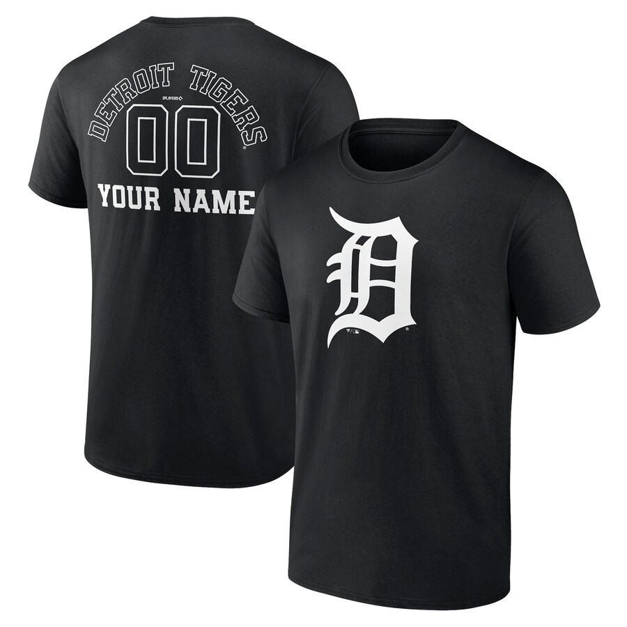 Men's Detroit Tigers Black Monochrome Personalized Name & Number T-Shirt