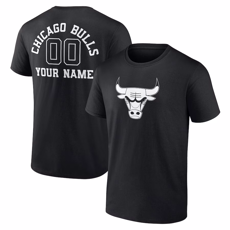 Men's Chicago Bulls Black Personalized Name & Number Monochrome T-Shirt