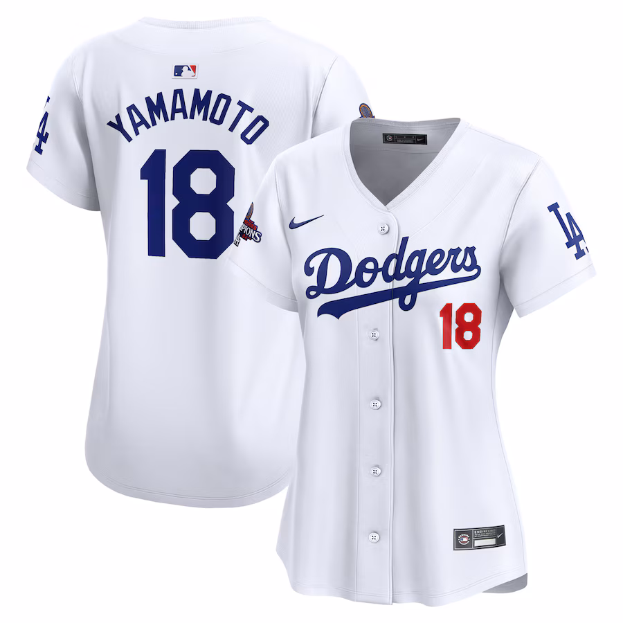 Women's Los Angeles Dodgers Yoshinobu Yamamoto Nike White 2024 World Series Champions Home Limited Player Jersey