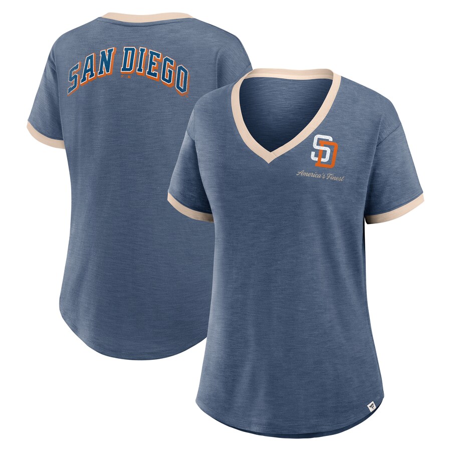 Women's San Diego Padres Fanatics Navy Binge Worthy Stadium Slub V-Neck T-Shirt