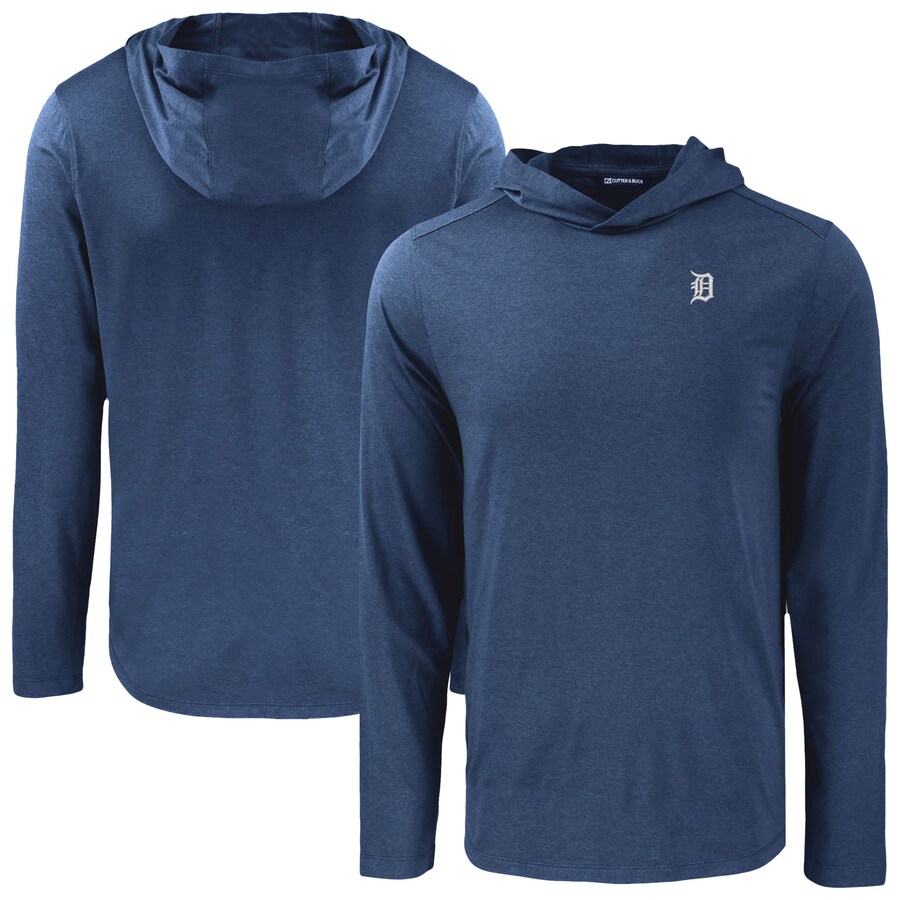 Men's Detroit Tigers Cutter & Buck Navy Coastline Epic Comfort Eco Recycled Long Sleeve Hoodie T-Shirt