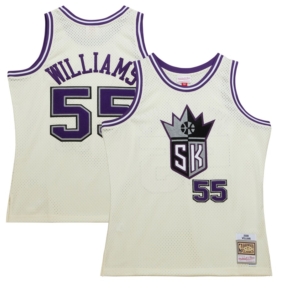 Men's Sacramento Kings Jason Williams Mitchell & Ness Cream Chainstitch Swingman Jersey