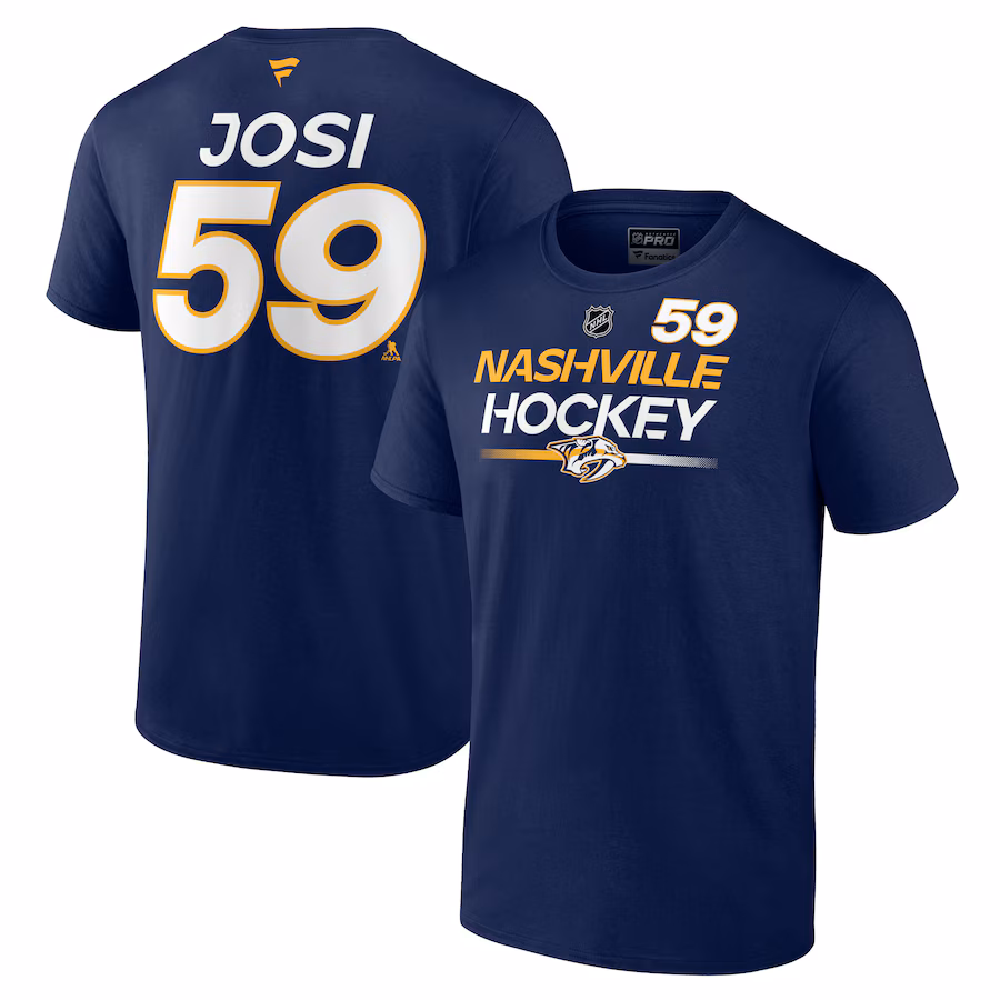 Men's Nashville Predators Roman Josi Fanatics Navy Authentic Pro Prime Name & Number T-Shirt