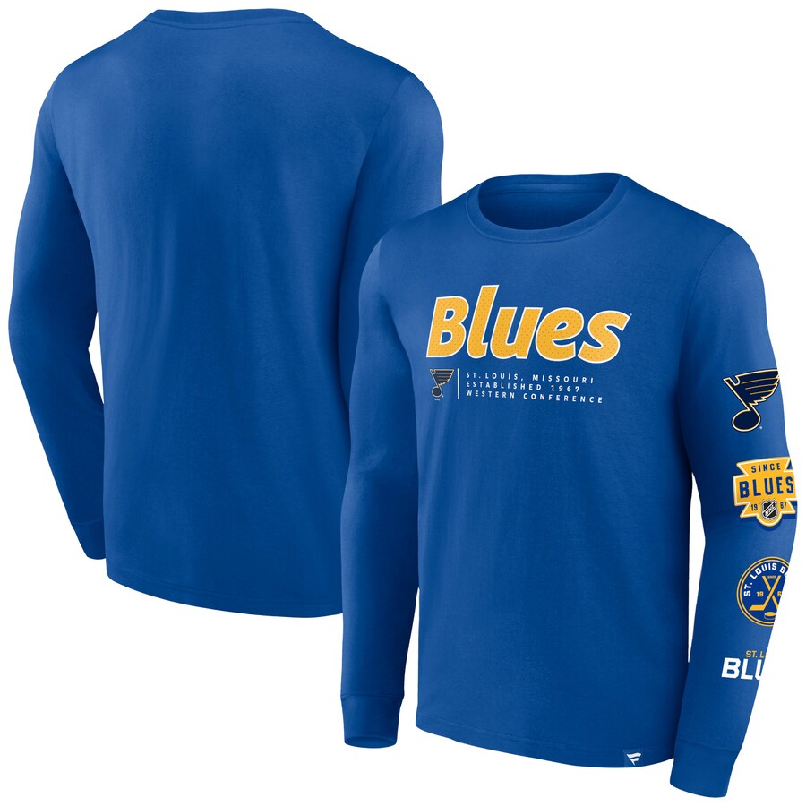 Men's St. Louis Blues Fanatics Blue Strike the Goal Long Sleeve T-Shirt
