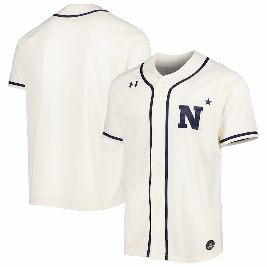 Men's Under Armour Cream Navy Midshipmen Replica Baseball Jersey