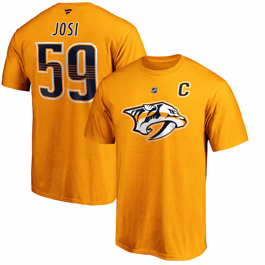 Men's Nashville Predators Roman Josi Fanatics Gold Authentic Stack Player Name & Number T-Shirt