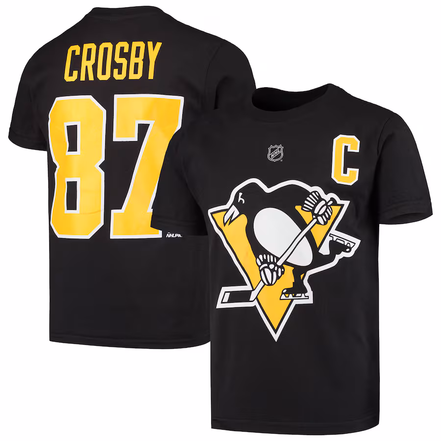 Youth Pittsburgh Penguins Sidney Crosby Black Player Name & Number T-Shirt
