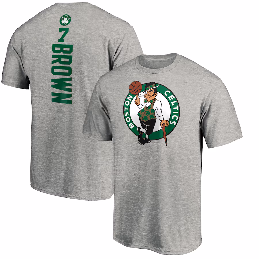 Men's Boston Celtics Jaylen Brown Heathered Gray Playmaker Name & Number T-Shirt